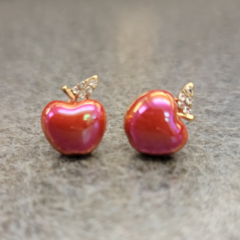 Elegant Apple-Shaped Earrings in Red and Gold
